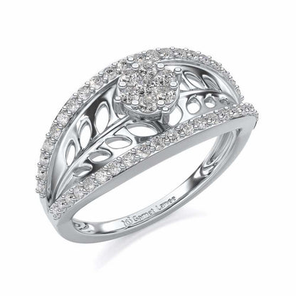 Flower Bouquet Silver Ring - White Gold - Image 1