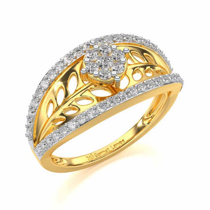 Flower Bouquet Silver Ring - Yellow Gold - Image 1