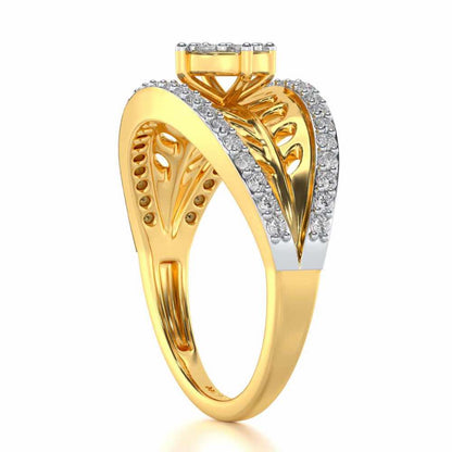 Flower Bouquet Silver Ring - Yellow Gold - Image 3