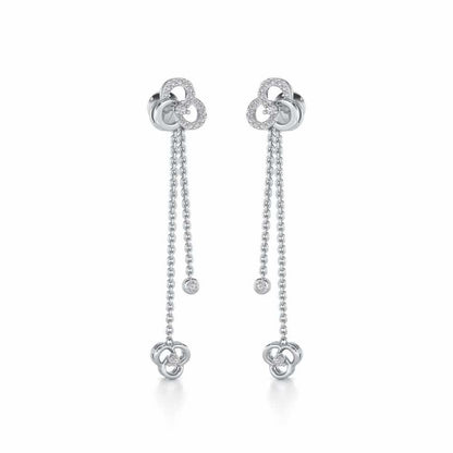 Flower Dot Silver Earrings - White Gold - Image 2