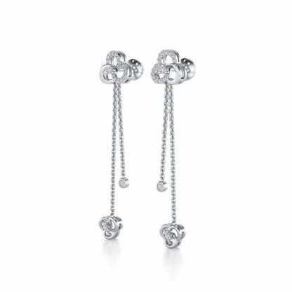 Flower Dot Silver Earrings - White Gold - Image 3