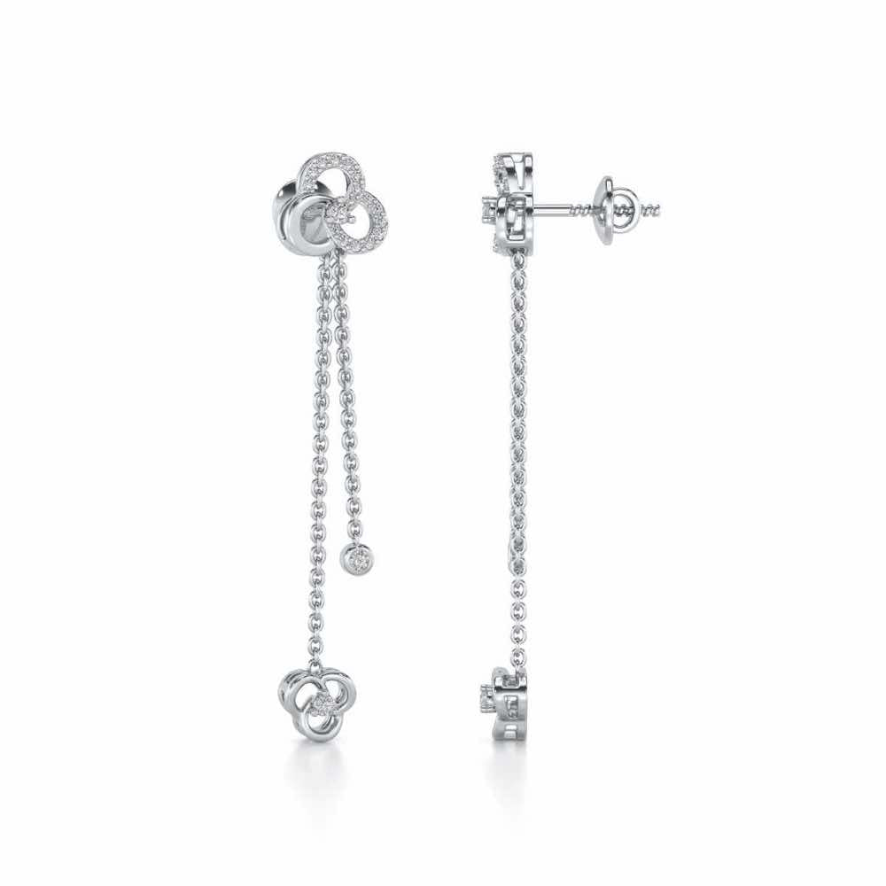 Flower Dot Silver Earrings - White Gold - Image 4