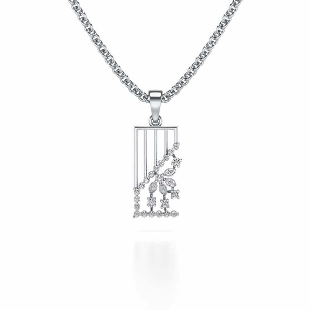 Flower On Twig Pendant - White Gold - Image 1