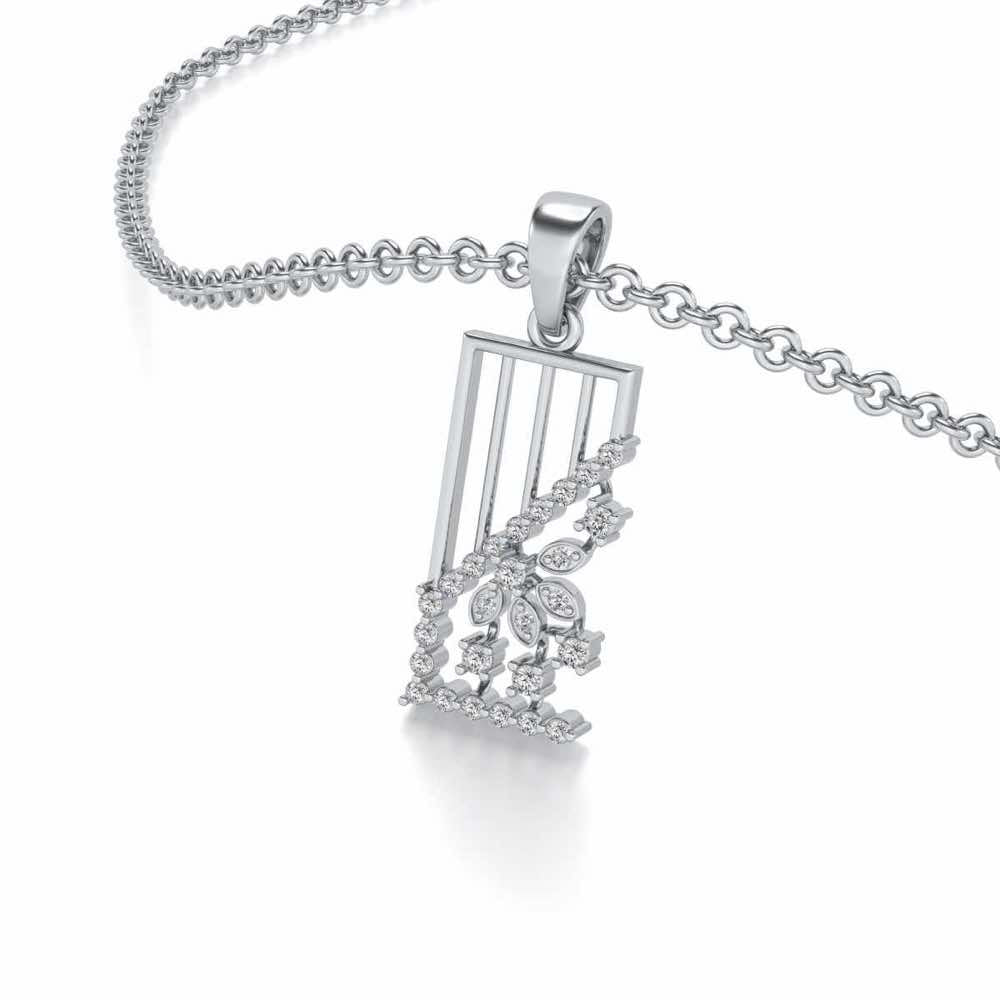 Flower On Twig Pendant - White Gold - Image 2