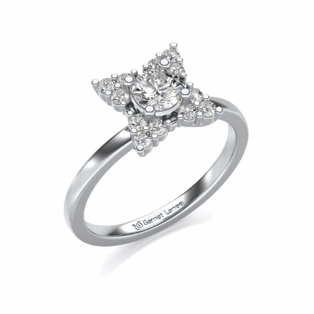 Flower Power Solitaire Silver Ring - White Gold - Image 1