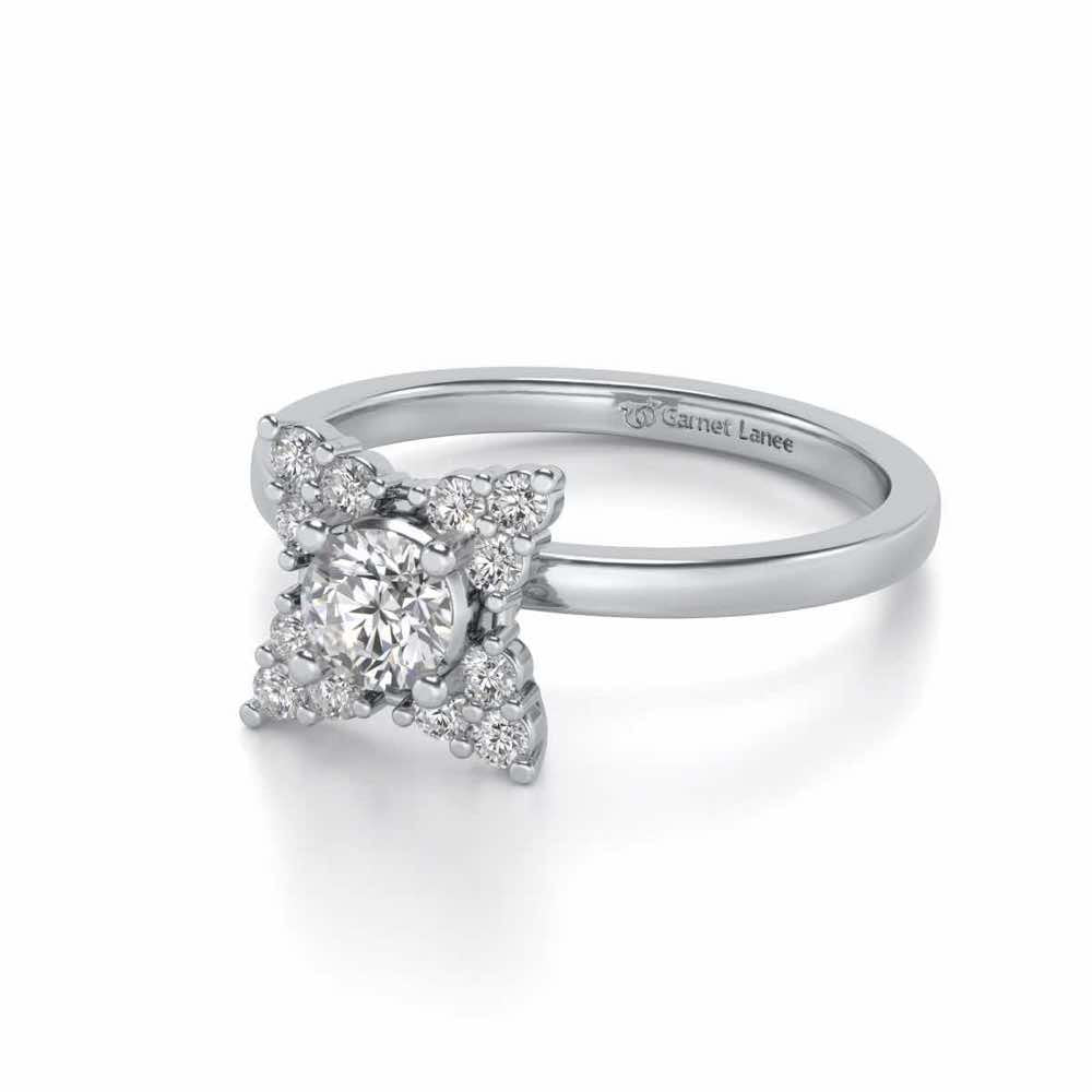 Flower Power Solitaire Silver Ring - White Gold - Image 2