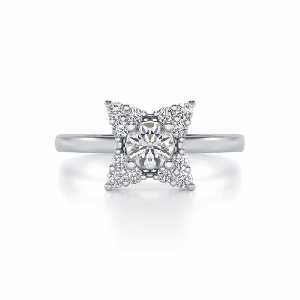 Flower Power Solitaire Silver Ring - White Gold - Image 4