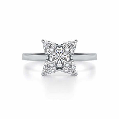 Flower Power Solitaire Silver Ring - White Gold - Image 4