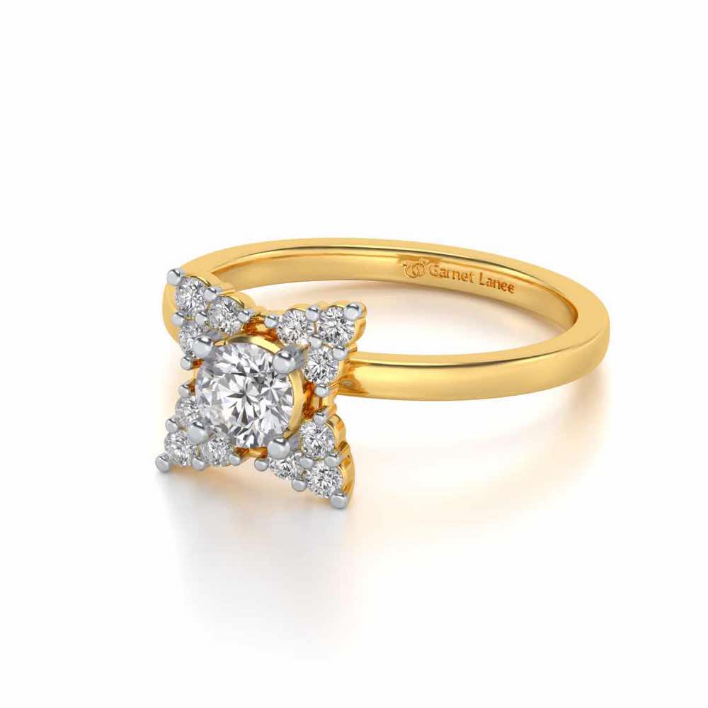 Flower Power Solitaire Silver Ring - Yellow Gold - Image 2