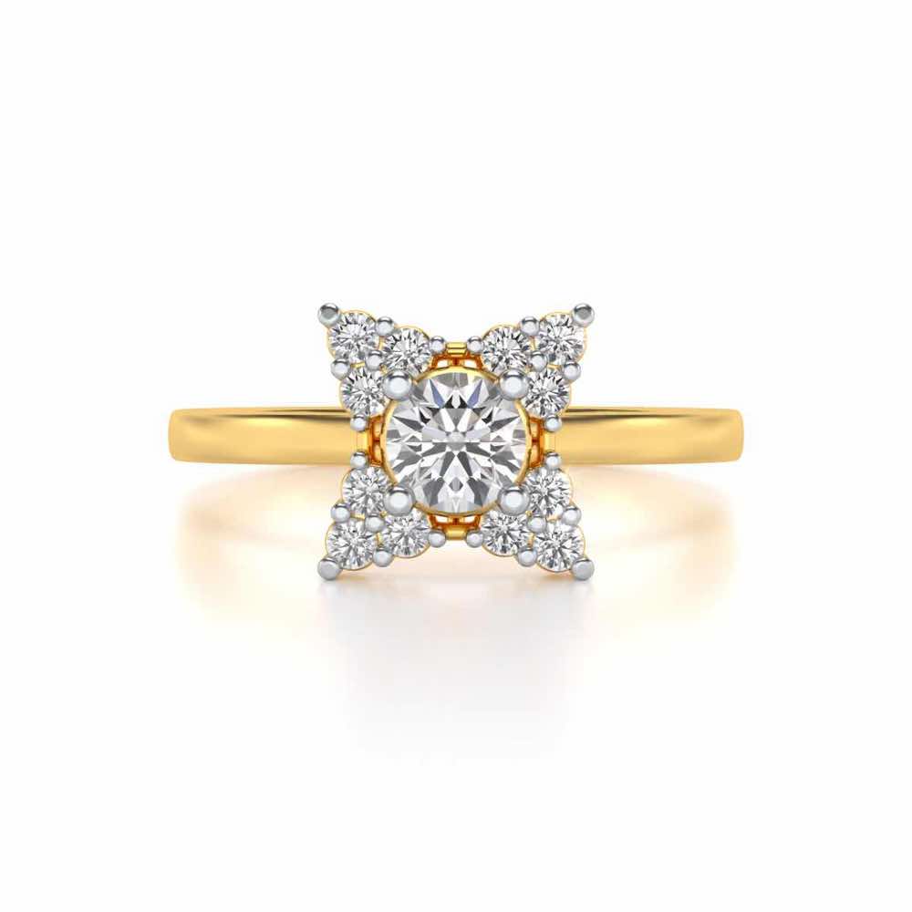 Flower Power Solitaire Silver Ring - Yellow Gold - Image 4