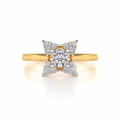 Flower Power Solitaire Silver Ring - Yellow Gold - Image 4