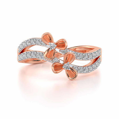 Flower Wave Silver Ring - Rose Gold - Image 4