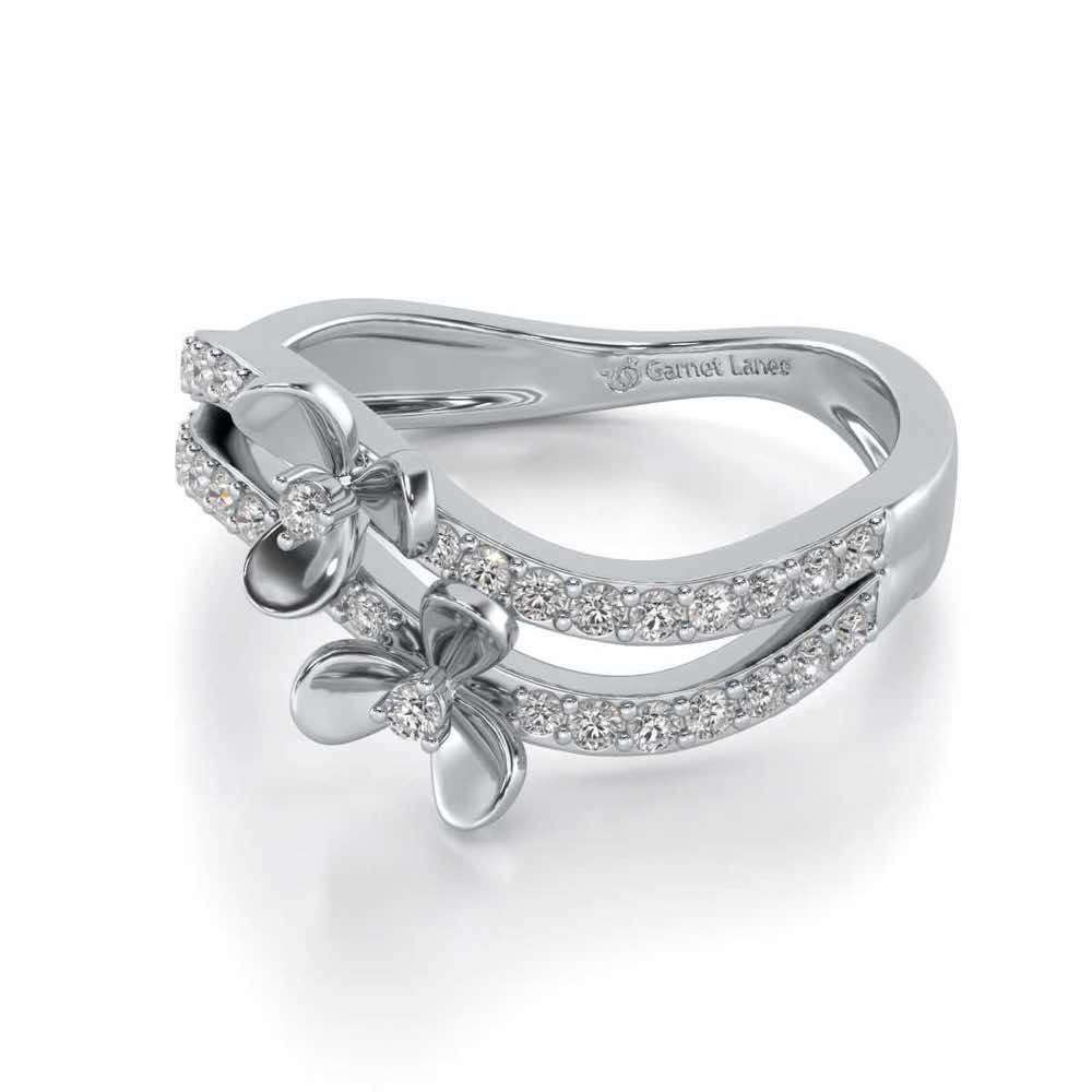 Flower Wave Silver Ring - White Gold - Image 2