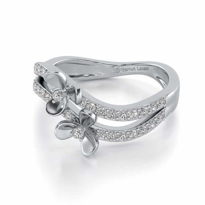 Flower Wave Silver Ring - White Gold - Image 2