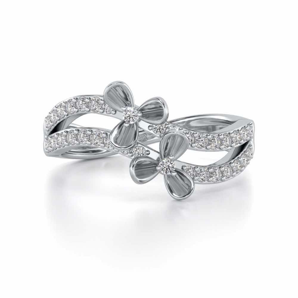 Flower Wave Silver Ring - White Gold - Image 4