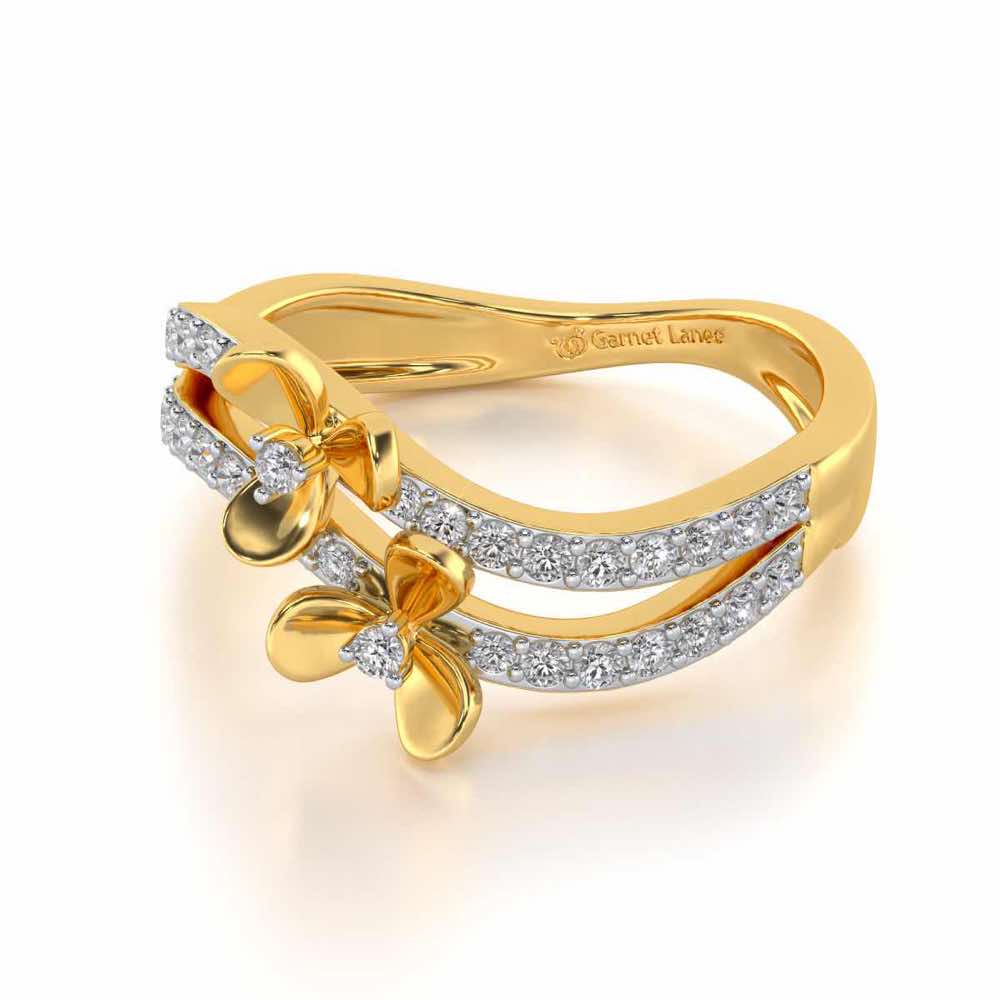 Flower Wave Silver Ring - Yellow Gold - Image 2