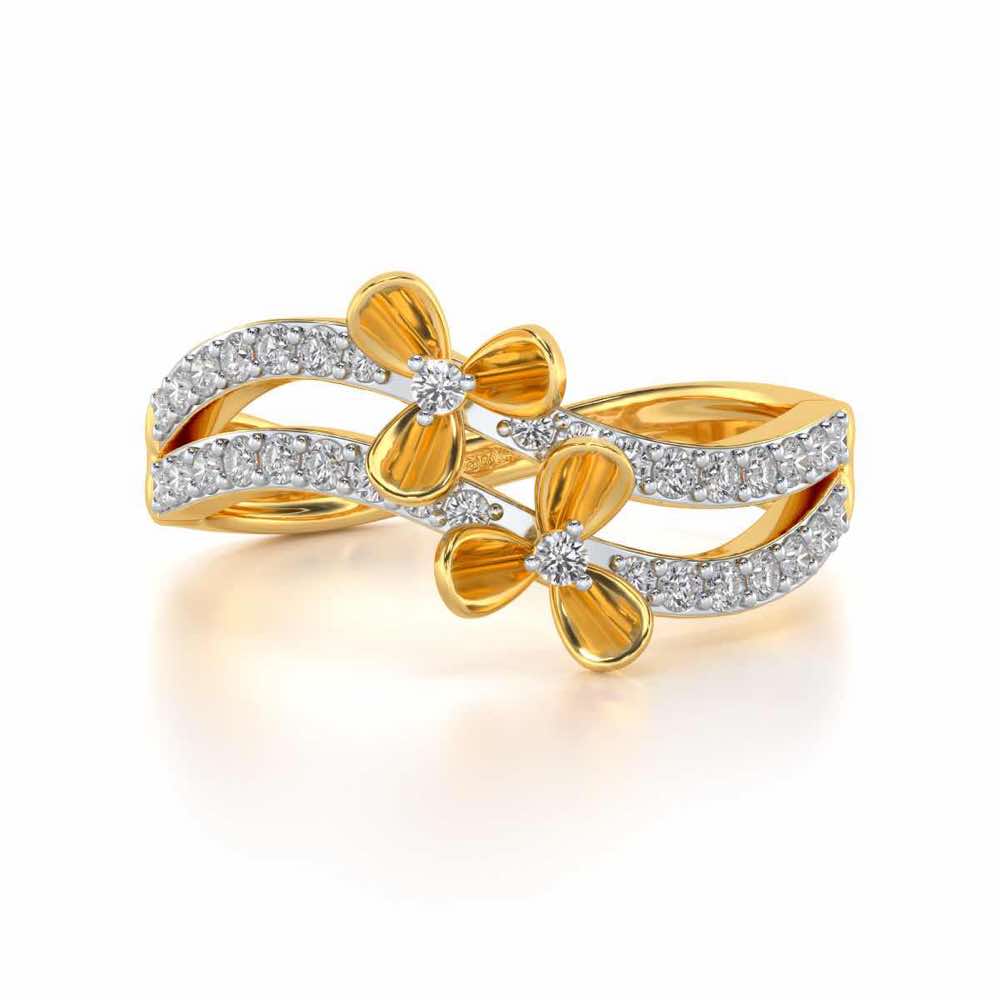 Flower Wave Silver Ring - Yellow Gold - Image 4