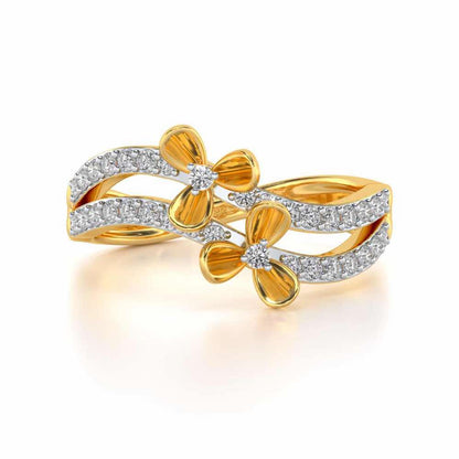 Flower Wave Silver Ring - Yellow Gold - Image 4