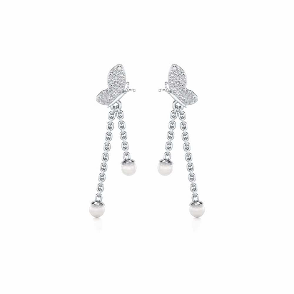 Fly Silver Dangler Earrings - White Gold - Image 1