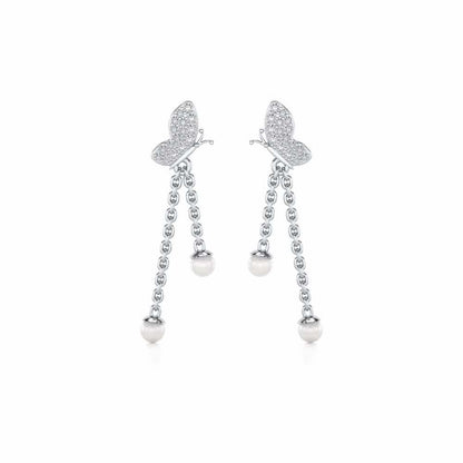 Fly Silver Dangler Earrings - White Gold - Image 1
