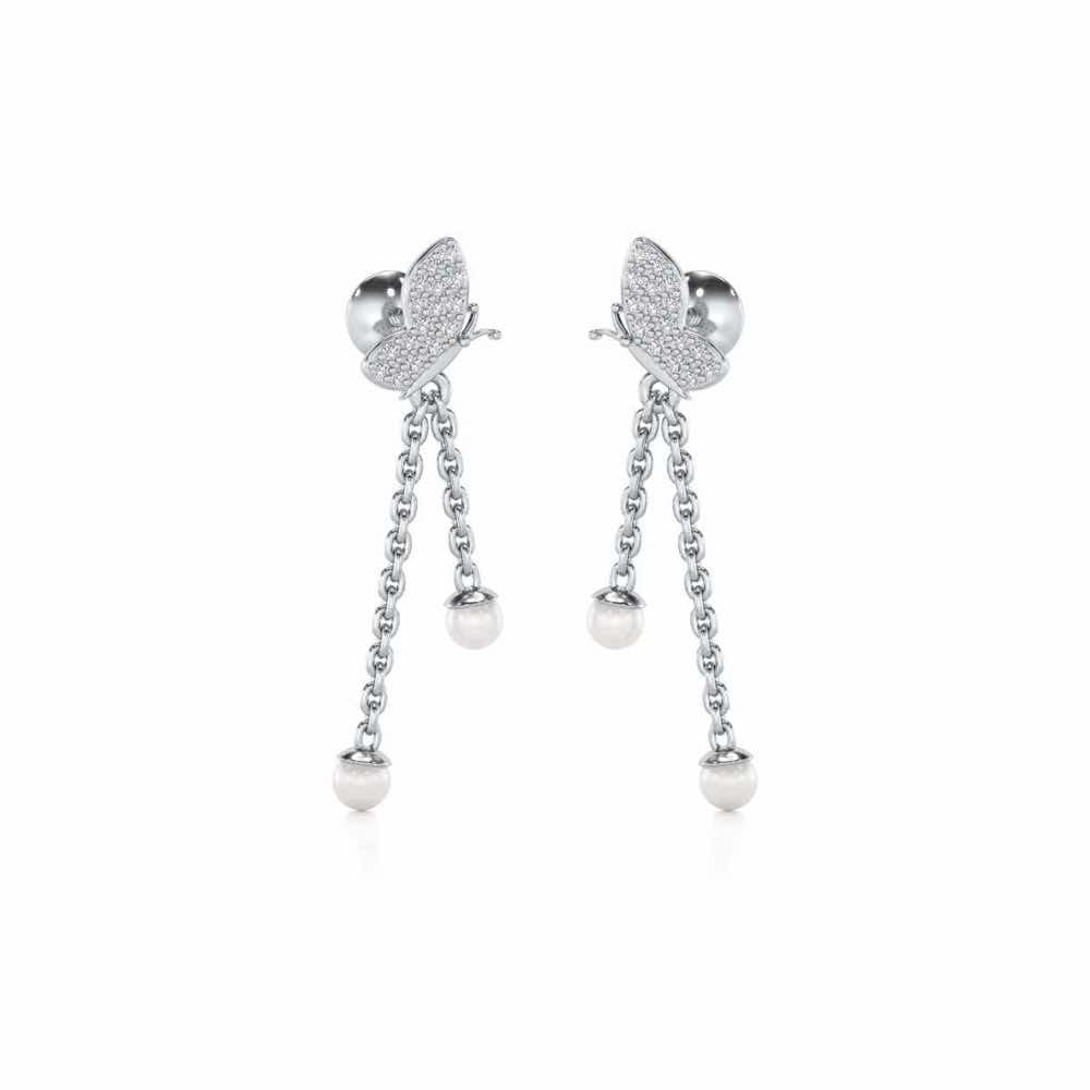 Fly Silver Dangler Earrings - White Gold - Image 2