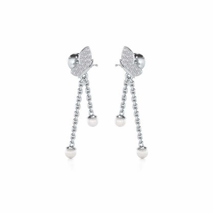 Fly Silver Dangler Earrings - White Gold - Image 2