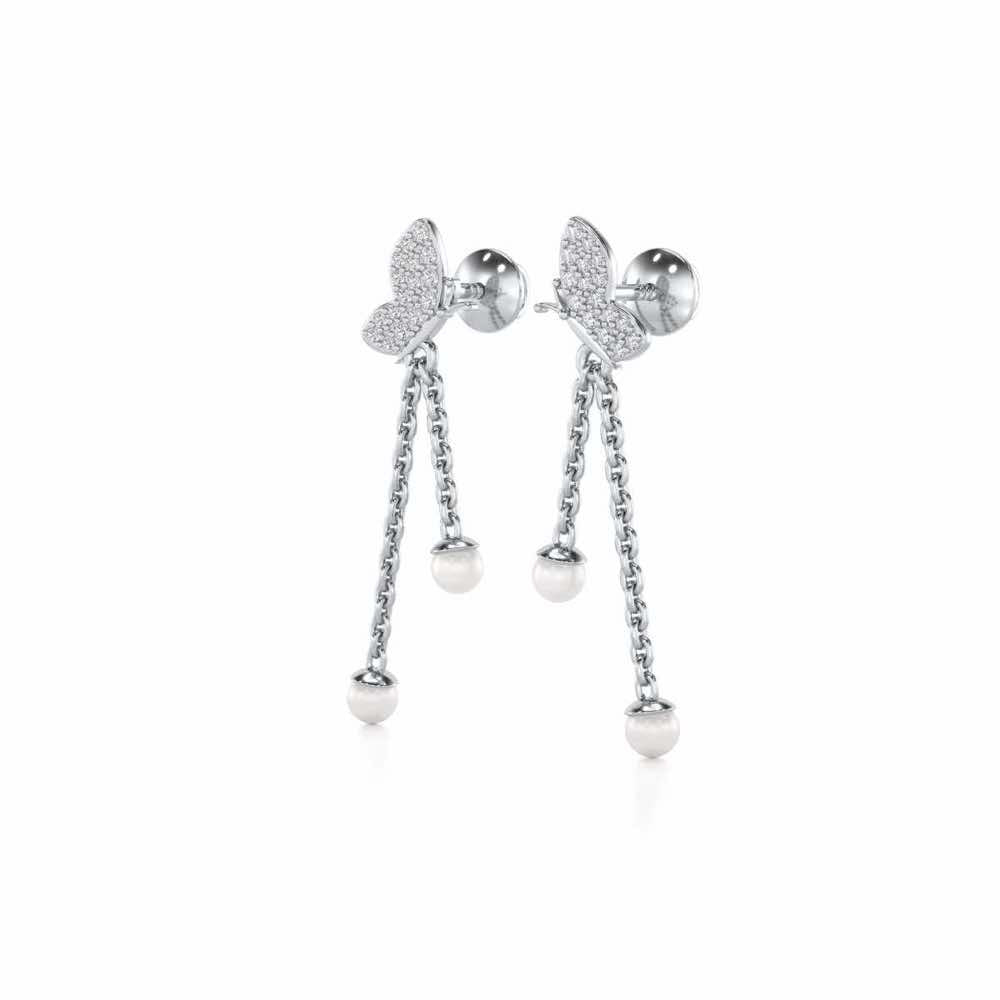 Fly Silver Dangler Earrings - White Gold - Image 3