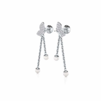 Fly Silver Dangler Earrings - White Gold - Image 3
