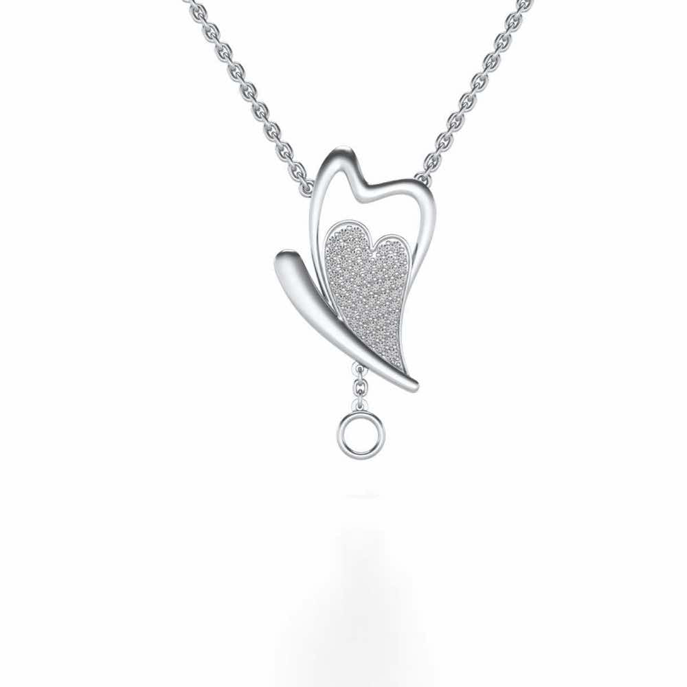 Fly Heart Silver Pendant - White Gold - Image 1