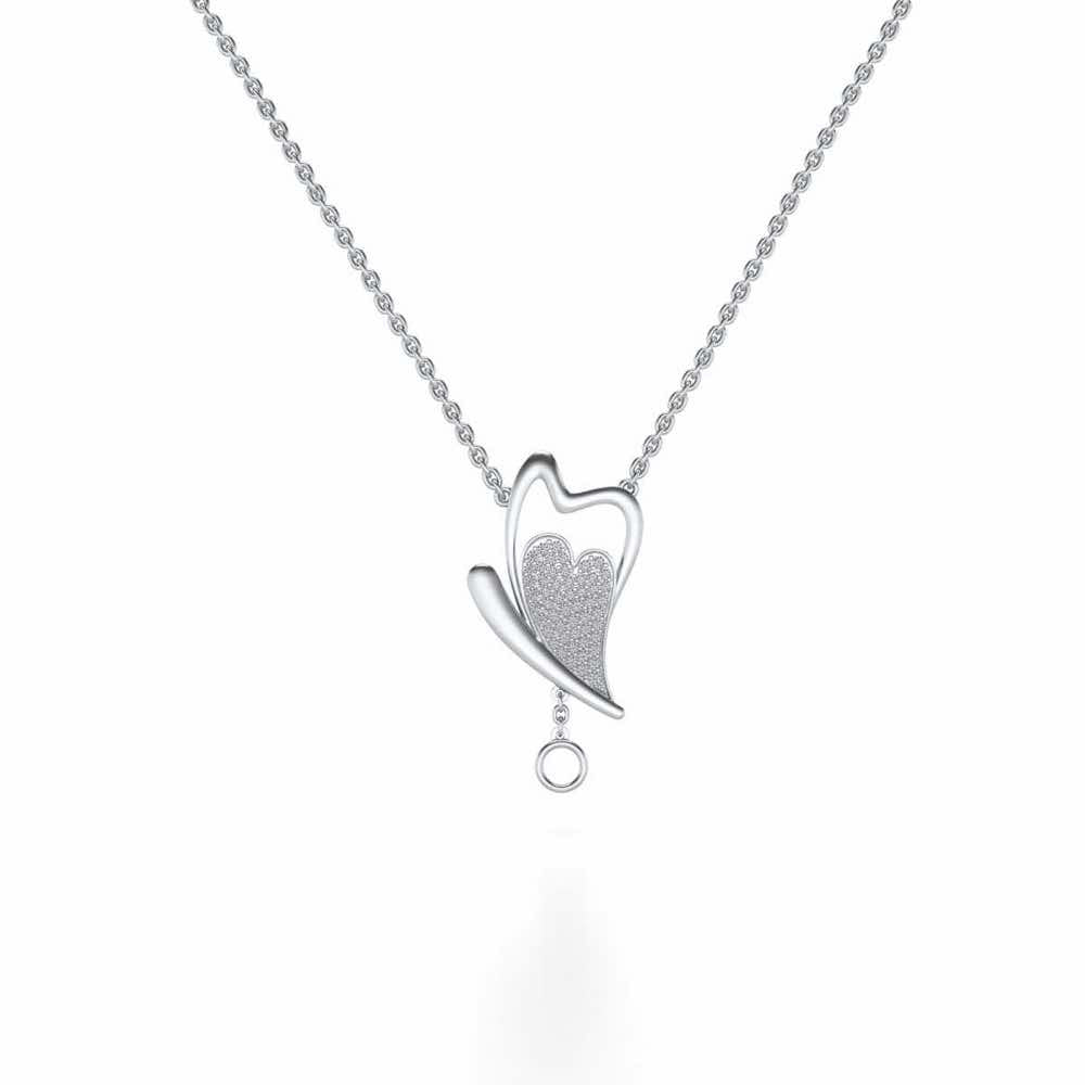 Fly Heart Silver Pendant - White Gold - Image 2