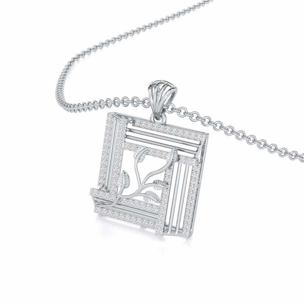 Frame Vine Silver Pendant - White Gold - Image 2