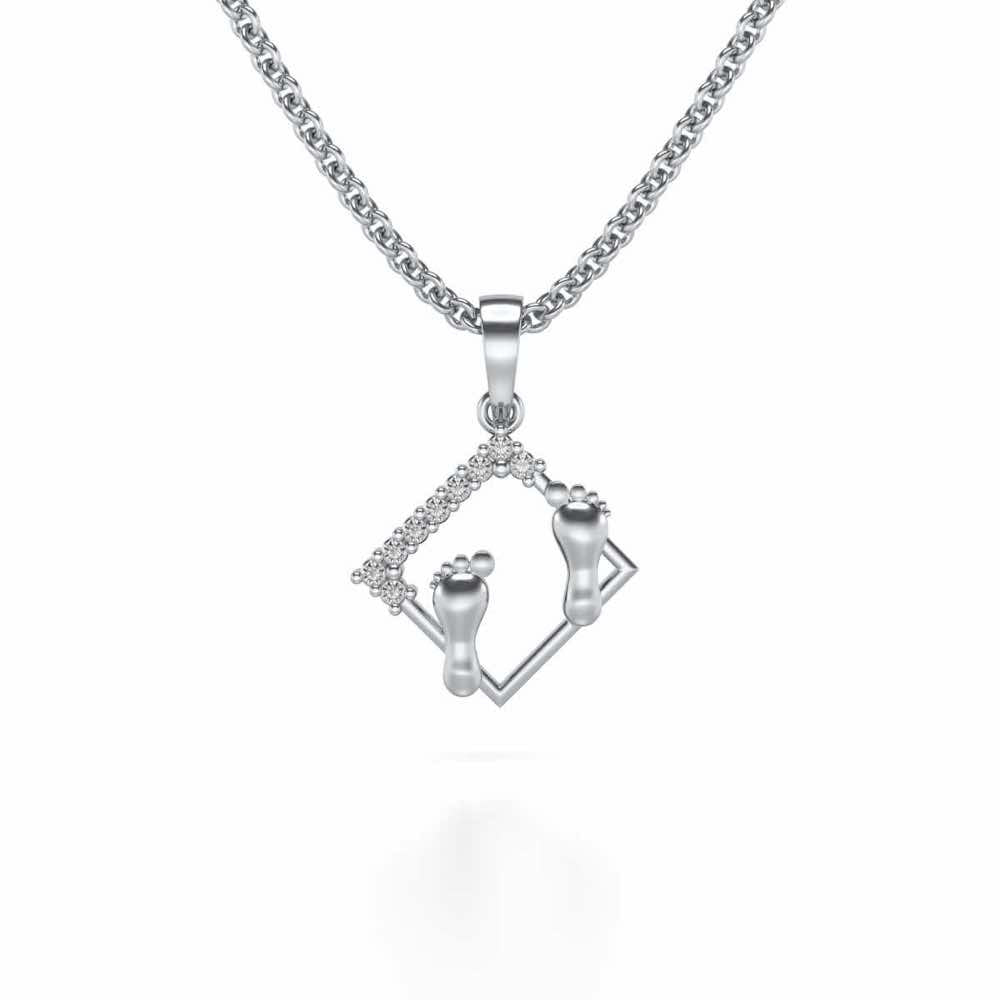 Framed Feet Silver Pendant - White Gold - Image 1