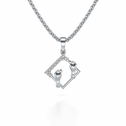 Framed Feet Silver Pendant - White Gold - Image 1