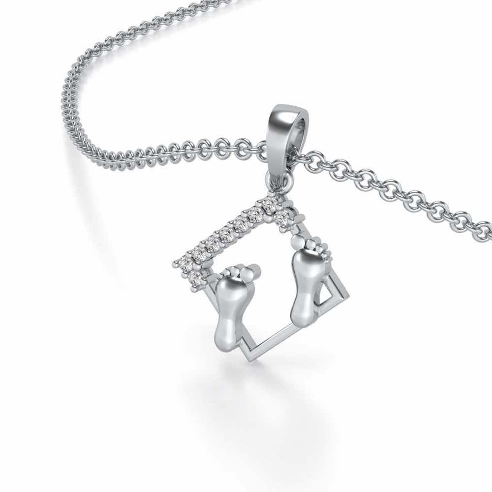 Framed Feet Silver Pendant - White Gold - Image 2