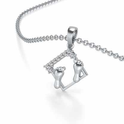Framed Feet Silver Pendant - White Gold - Image 2