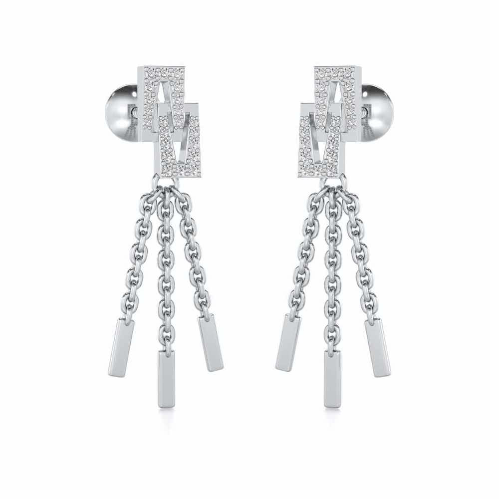 Framework Silver Dangler Earrings - White Gold - Image 2