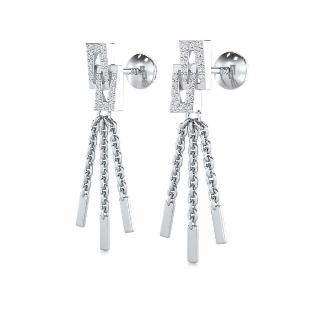 Framework Silver Dangler Earrings - White Gold - Image 3