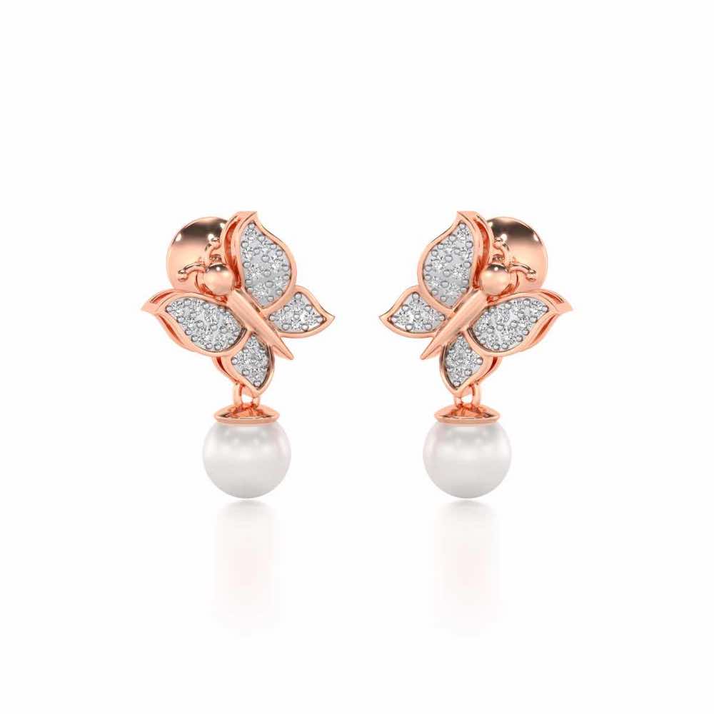 Fresh Wings Silver Pearl Earrings - Rose Gold - Image 1
