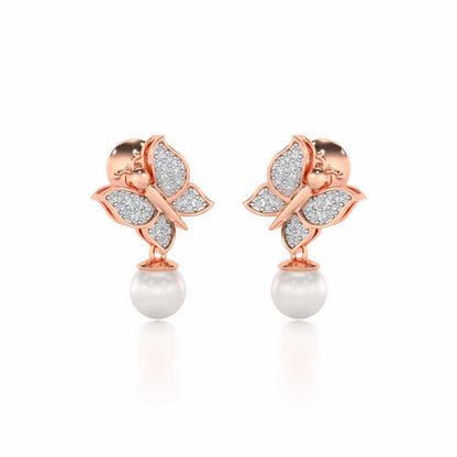 Fresh Wings Silver Pearl Earrings - Rose Gold - Image 1