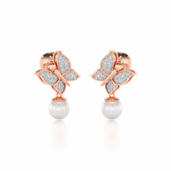 Fresh Wings Silver Pearl Earrings - Rose Gold - Image 1