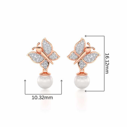 Fresh Wings Silver Pearl Earrings - Rose Gold - Image 2