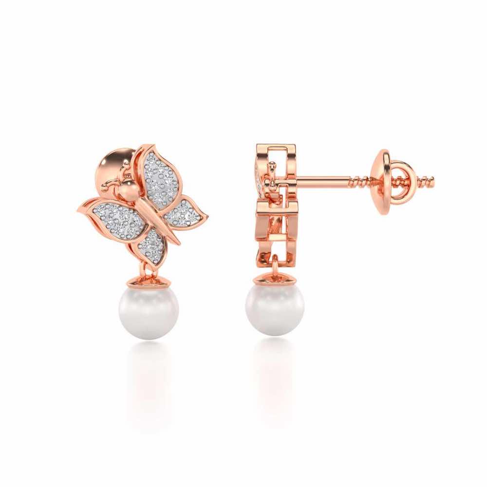 Fresh Wings Silver Pearl Earrings - Rose Gold - Image 4