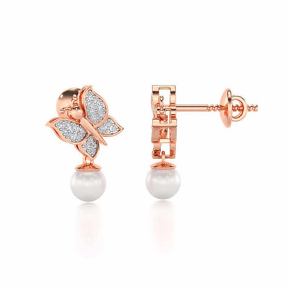 Fresh Wings Silver Pearl Earrings - Rose Gold - Image 4