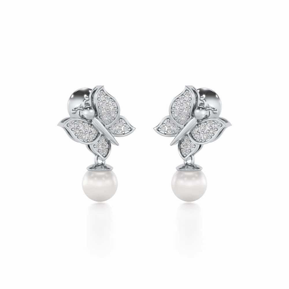 Fresh Wings Silver Pearl Earrings - White Gold - Image 1