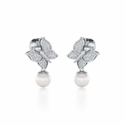 Fresh Wings Silver Pearl Earrings - White Gold - Image 1