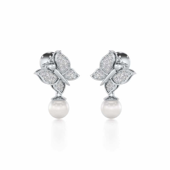 Fresh Wings Silver Pearl Earrings - White Gold - Image 1