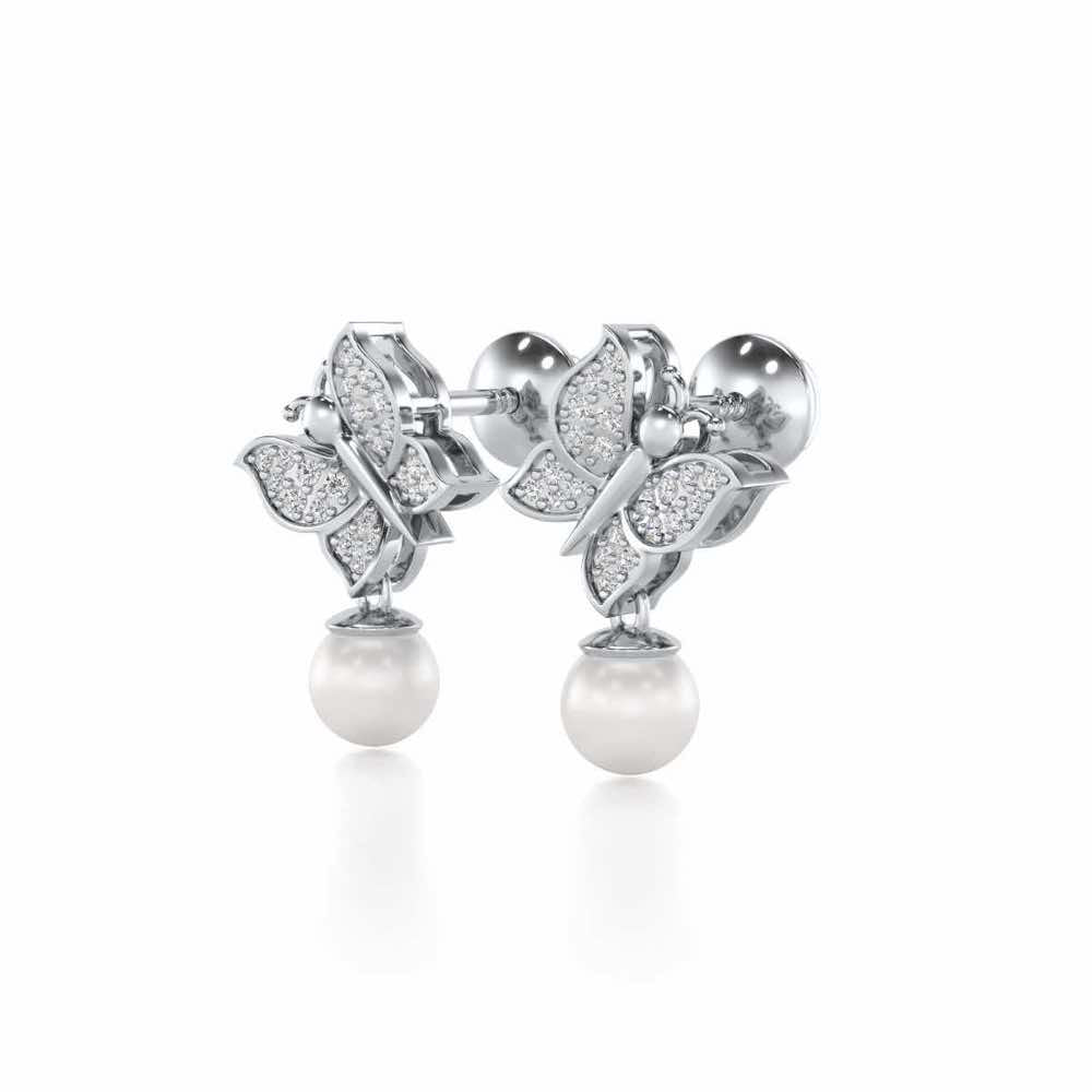 Fresh Wings Silver Pearl Earrings - White Gold - Image 3