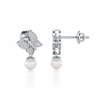 Fresh Wings Silver Pearl Earrings - White Gold - Image 4