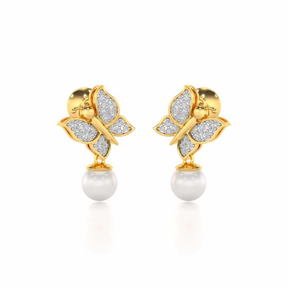 Fresh Wings Silver Pearl Earrings - Yellow Gold - Image 1
