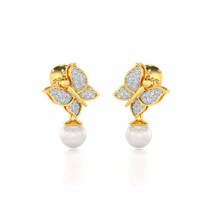 Fresh Wings Silver Pearl Earrings - Yellow Gold - Image 1